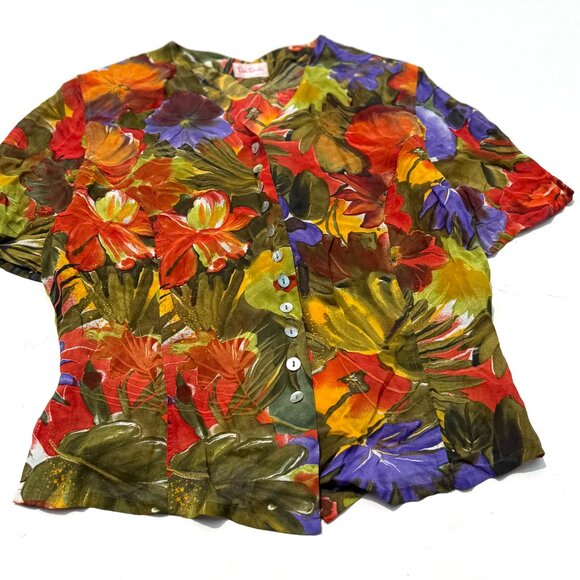 Vintage Betty Barclay, Tropical Print Down Button Down Shirt - Picture 4 of 4